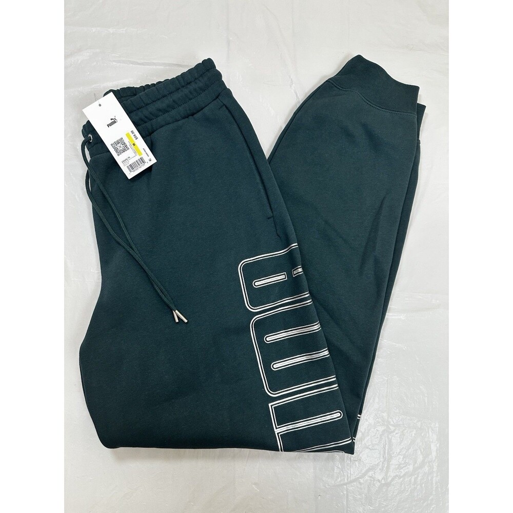 PUMA Essentials Sweatpants Men's GREEN Metallic Logo Athletic Jogger Size M